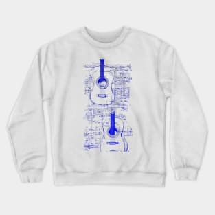 Blue Neon Acoustic Guitar Da Vinci blueprint Crewneck Sweatshirt